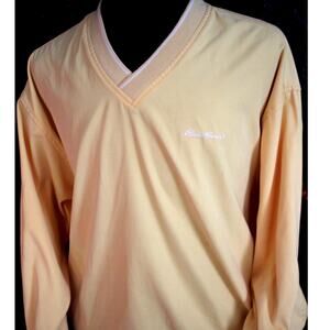 Eddie Bauer Golf V Neck Windshirt Mens M Cream Pullover Windbreaker Sweater